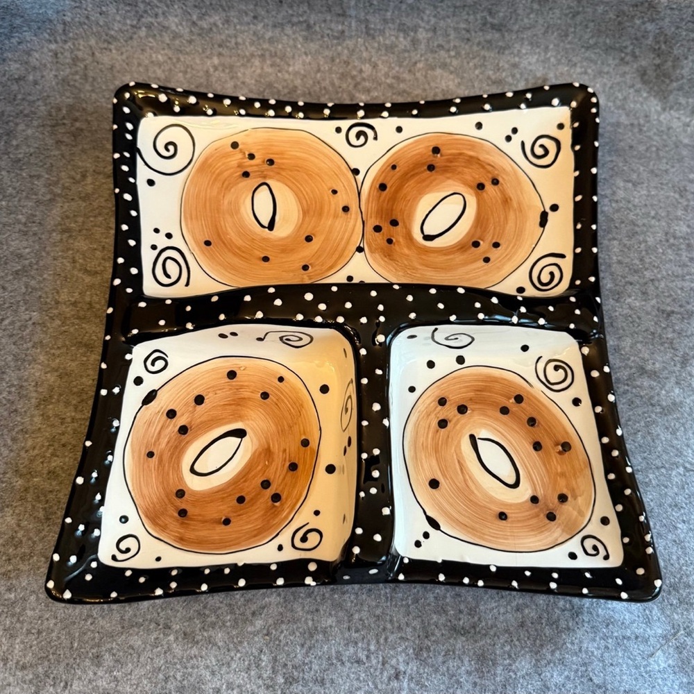 Vintage 1990s Joanne for Lotus Divided Bagel Dip/Spread Ceramic Serving Tray